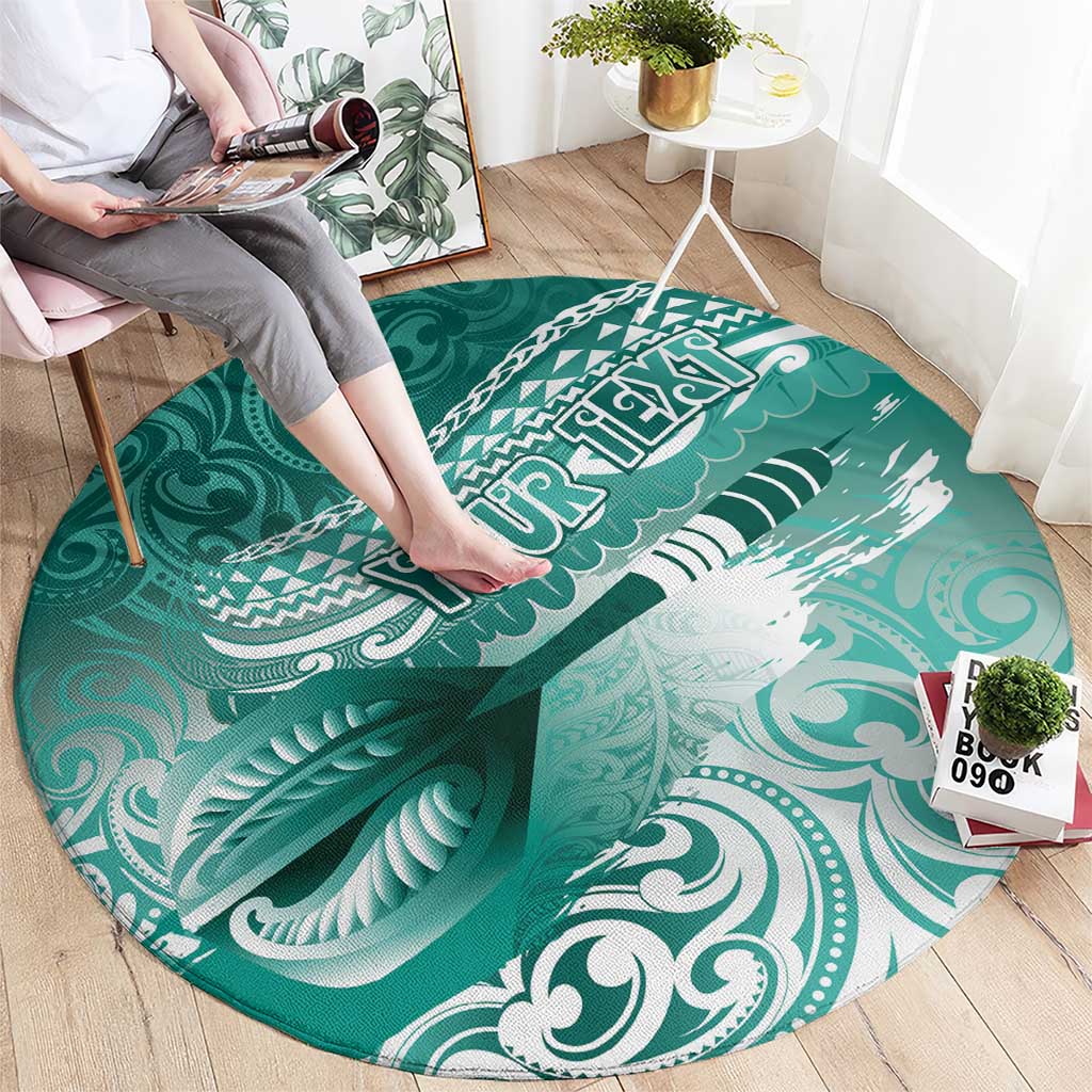 Personalised New Zealand Aotearoa Darts Masters Round Carpet Maori Art Tattoo with Tribal Dart Symbol Teal Color - Polynesian Pride