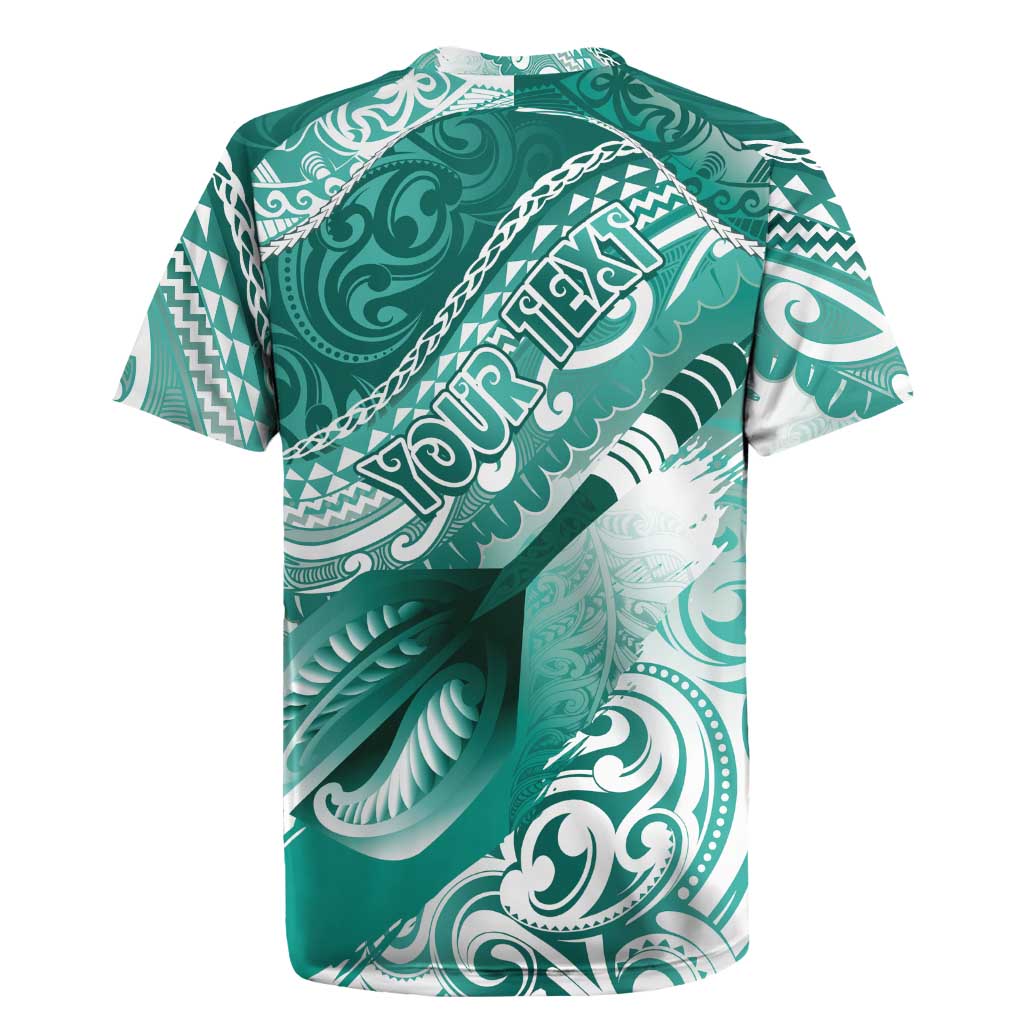 Personalised New Zealand Aotearoa Darts Masters Rugby Jersey Maori Art Tattoo with Tribal Dart Symbol Teal Color - Polynesian Pride