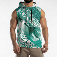 Personalised New Zealand Aotearoa Darts Masters Sleeveless Hoodie Maori Art Tattoo with Tribal Dart Symbol Teal Color - Polynesian Pride