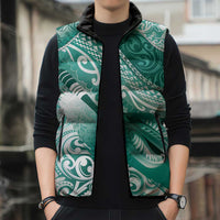 Personalised New Zealand Aotearoa Darts Masters Sleeveless Puffer Jacket Maori Art Tattoo with Tribal Dart Symbol Teal Color - Polynesian Pride