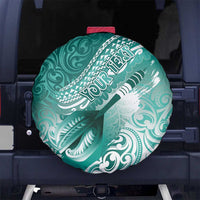 Personalised New Zealand Aotearoa Darts Masters Spare Tire Cover Maori Art Tattoo with Tribal Dart Symbol Teal Color - Polynesian Pride