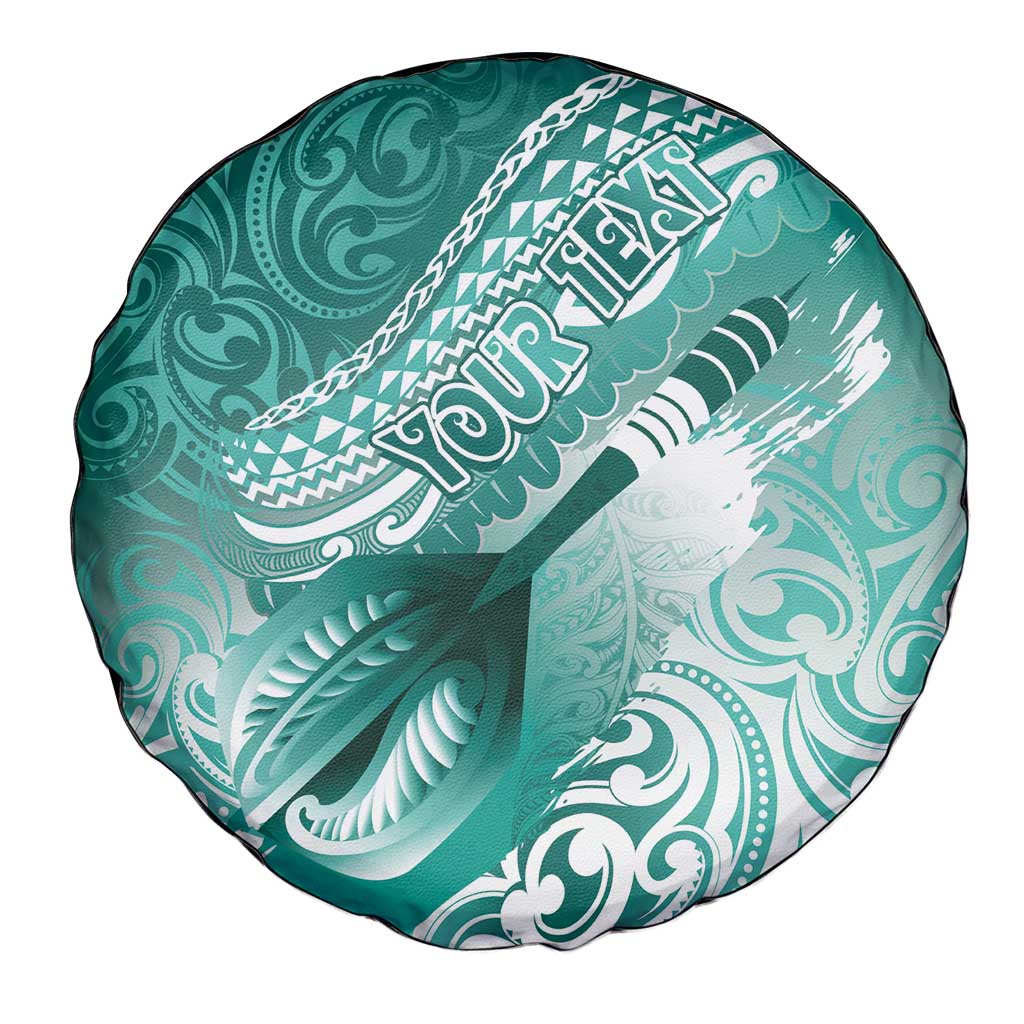 Personalised New Zealand Aotearoa Darts Masters Spare Tire Cover Maori Art Tattoo with Tribal Dart Symbol Teal Color - Polynesian Pride