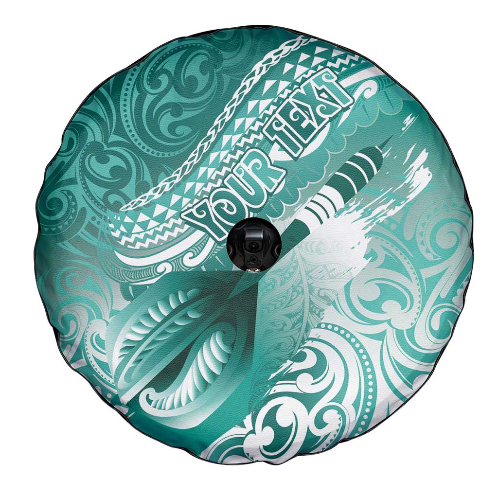 Personalised New Zealand Aotearoa Darts Masters Spare Tire Cover Maori Art Tattoo with Tribal Dart Symbol Teal Color - Polynesian Pride