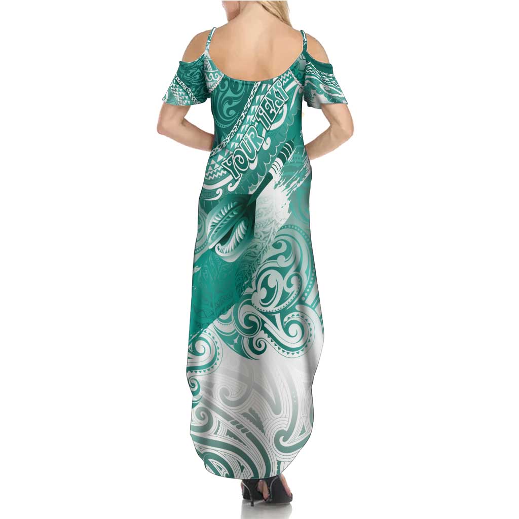 Personalised New Zealand Aotearoa Darts Masters Summer Maxi Dress Maori Art Tattoo with Tribal Dart Symbol Teal Color - Polynesian Pride