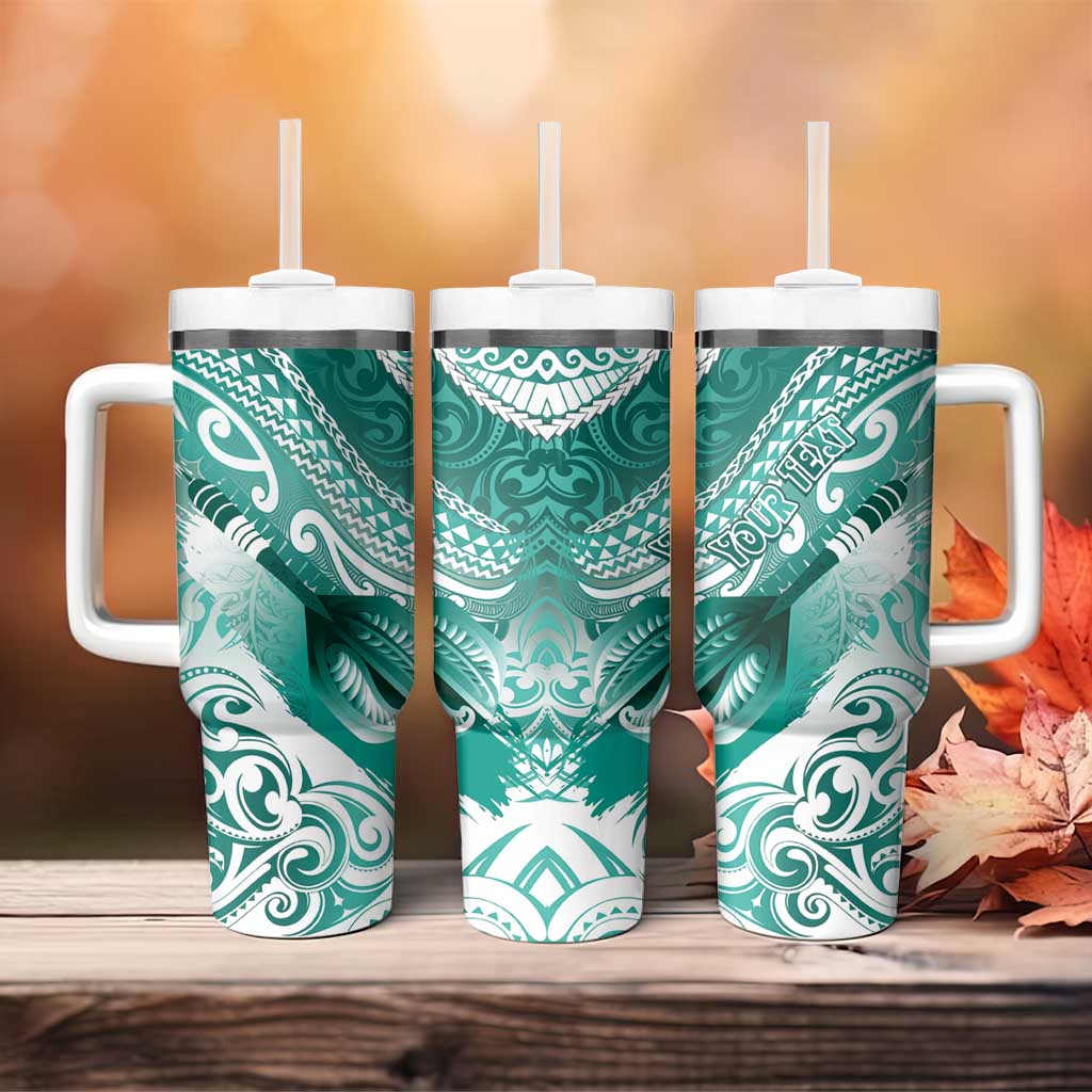 Personalised New Zealand Aotearoa Darts Masters Tumbler With Handle Maori Art Tattoo with Tribal Dart Symbol Teal Color - Polynesian Pride