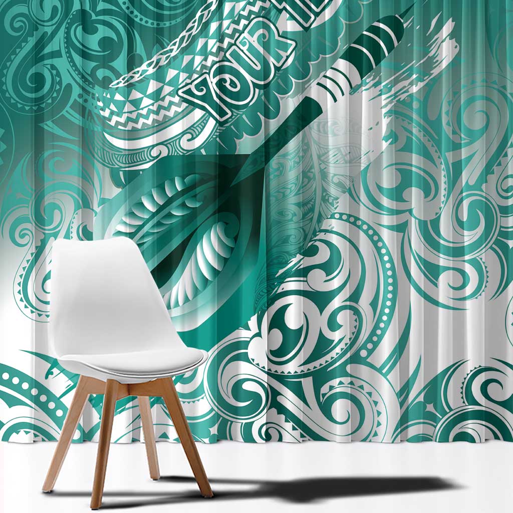 Personalised New Zealand Aotearoa Darts Masters Window Curtain Maori Art Tattoo with Tribal Dart Symbol Teal Color - Polynesian Pride