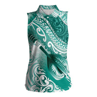 Personalised New Zealand Aotearoa Darts Masters Women Sleeveless Polo Shirt Maori Art Tattoo with Tribal Dart Symbol Teal Color - Polynesian Pride