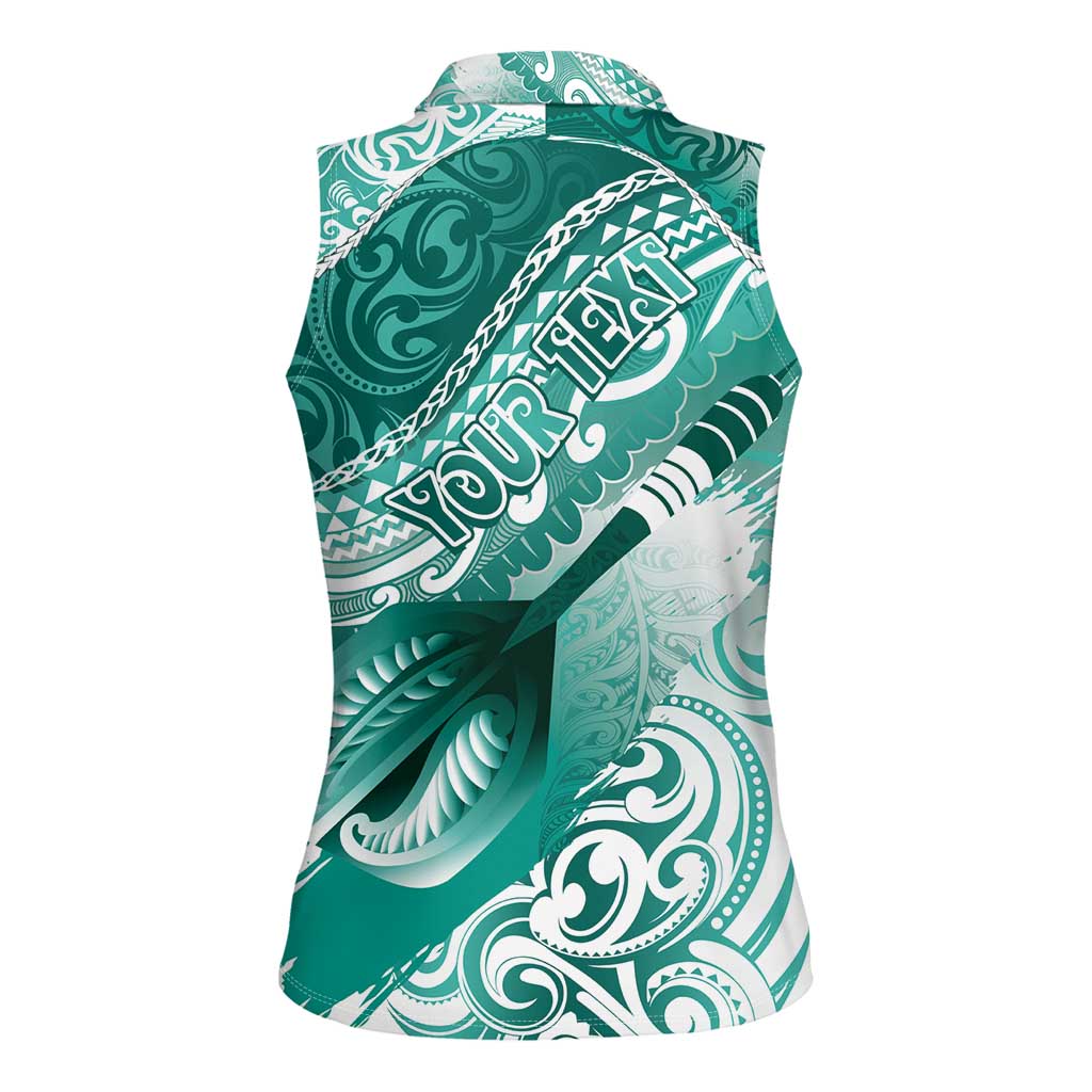 Personalised New Zealand Aotearoa Darts Masters Women Sleeveless Polo Shirt Maori Art Tattoo with Tribal Dart Symbol Teal Color - Polynesian Pride