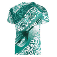 Personalised New Zealand Aotearoa Darts Masters Women V-Neck T-Shirt Maori Art Tattoo with Tribal Dart Symbol Teal Color - Polynesian Pride