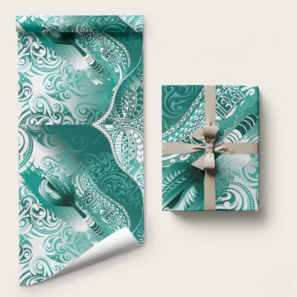 Personalised New Zealand Aotearoa Darts Masters Wrapping Paper Maori Art Tattoo with Tribal Dart Symbol Teal Color - Polynesian Pride