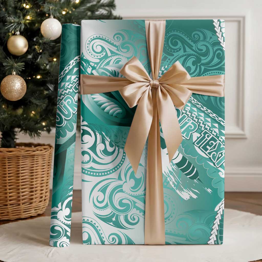 Personalised New Zealand Aotearoa Darts Masters Wrapping Paper Maori Art Tattoo with Tribal Dart Symbol Teal Color - Polynesian Pride