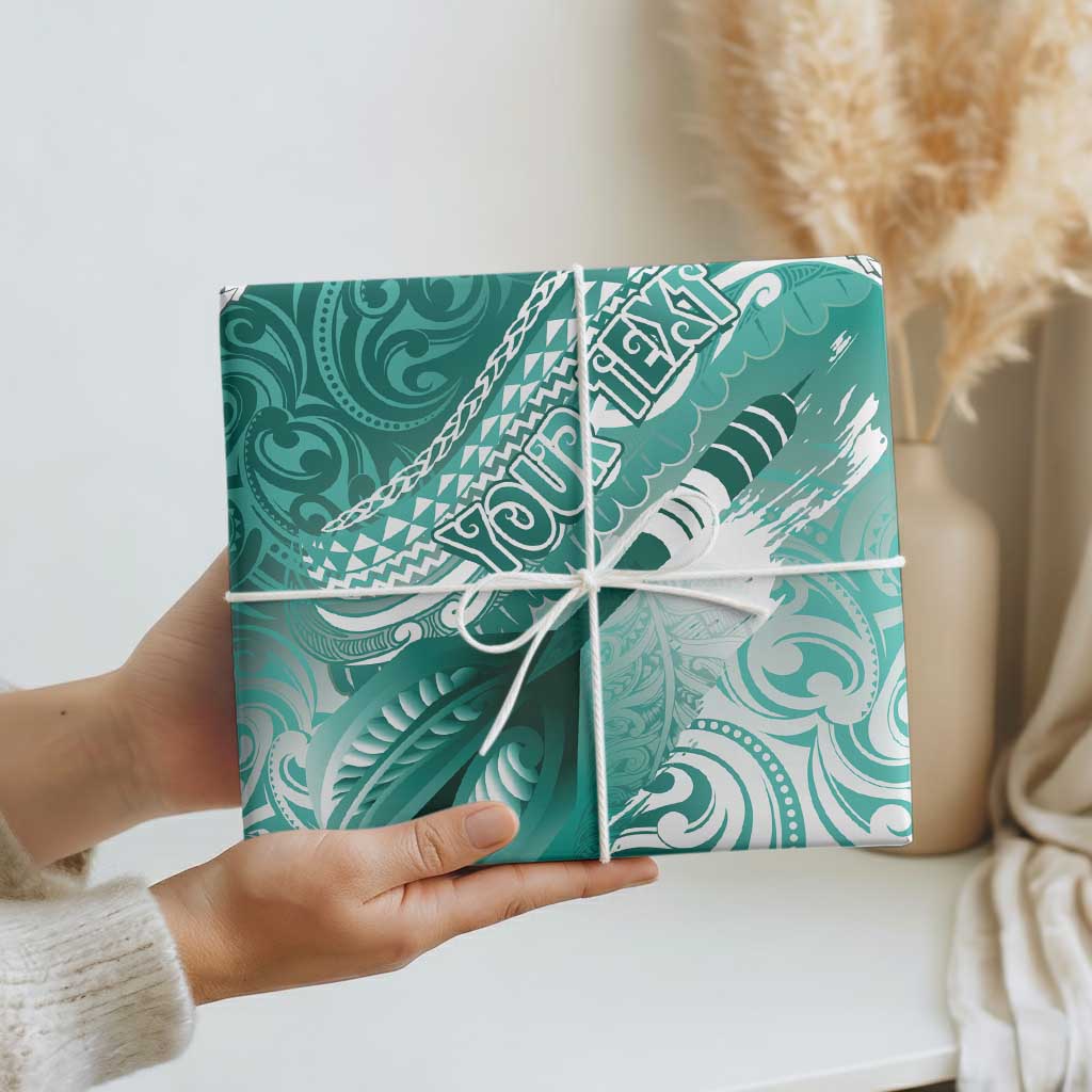 Personalised New Zealand Aotearoa Darts Masters Wrapping Paper Maori Art Tattoo with Tribal Dart Symbol Teal Color - Polynesian Pride