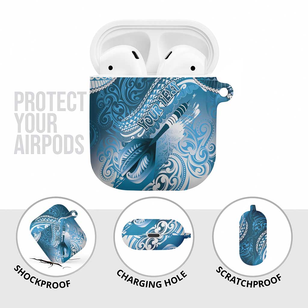 Personalised New Zealand Aotearoa Darts Masters AirPods Case Maori Art Tattoo with Tribal Dart Symbol Blue - Polynesian Pride