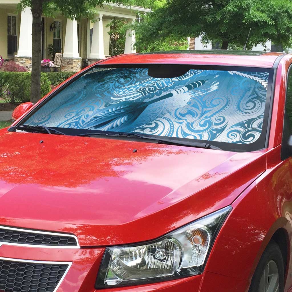 Personalised New Zealand Aotearoa Darts Masters Auto Sun Shade Maori Art Tattoo with Tribal Dart Symbol Blue - Polynesian Pride