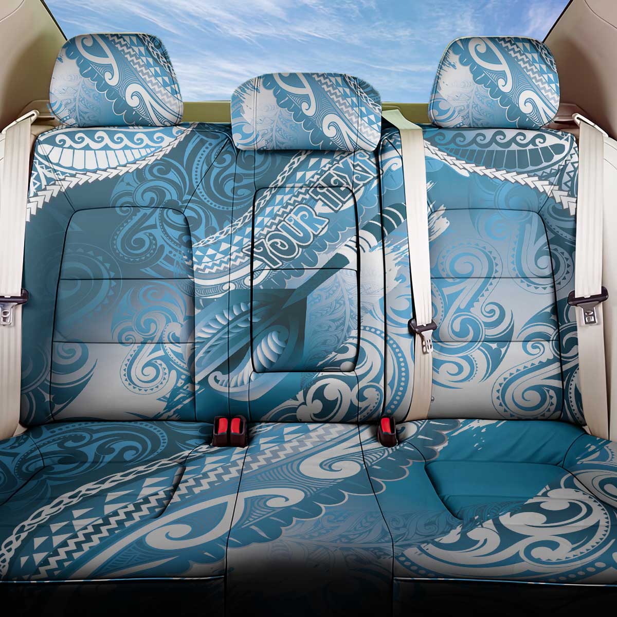 Personalised New Zealand Aotearoa Darts Masters Back Car Seat Cover Maori Art Tattoo with Tribal Dart Symbol Blue - Polynesian Pride