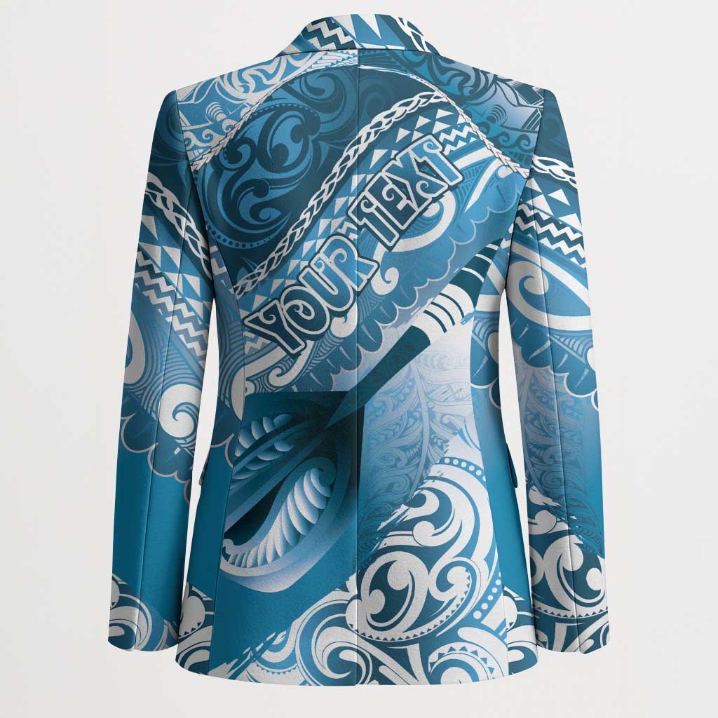 Personalised New Zealand Aotearoa Darts Masters Blazer Maori Art Tattoo with Tribal Dart Symbol Blue - Polynesian Pride
