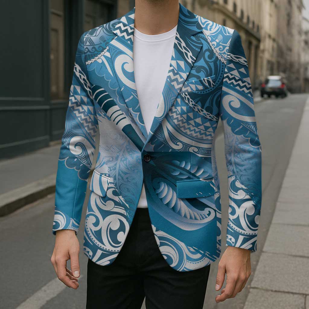 Personalised New Zealand Aotearoa Darts Masters Blazer Maori Art Tattoo with Tribal Dart Symbol Blue - Polynesian Pride