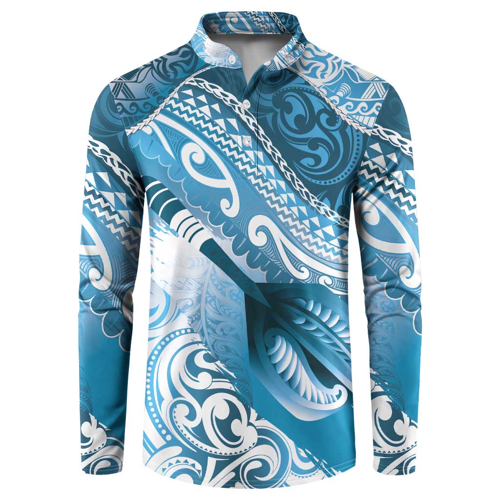 Personalised New Zealand Aotearoa Darts Masters Button Sweatshirt Maori Art Tattoo with Tribal Dart Symbol Blue - Polynesian Pride