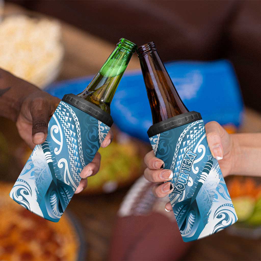 Personalised New Zealand Aotearoa Darts Masters 4 in 1 Can Cooler Tumbler Maori Art Tattoo with Tribal Dart Symbol Blue - Polynesian Pride