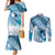 Personalised New Zealand Aotearoa Darts Masters Couples Matching Mermaid Dress and Long Sleeve Button Shirt Maori Art Tattoo with Tribal Dart Symbol Blue - Polynesian Pride