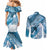 Personalised New Zealand Aotearoa Darts Masters Couples Matching Mermaid Dress and Long Sleeve Button Shirt Maori Art Tattoo with Tribal Dart Symbol Blue - Polynesian Pride