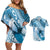 Personalised New Zealand Aotearoa Darts Masters Couples Matching Off Shoulder Short Dress and Hawaiian Shirt Maori Art Tattoo with Tribal Dart Symbol Blue - Polynesian Pride