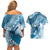 Personalised New Zealand Aotearoa Darts Masters Couples Matching Off Shoulder Short Dress and Hawaiian Shirt Maori Art Tattoo with Tribal Dart Symbol Blue - Polynesian Pride
