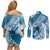 Personalised New Zealand Aotearoa Darts Masters Couples Matching Off Shoulder Short Dress and Long Sleeve Button Shirt Maori Art Tattoo with Tribal Dart Symbol Blue - Polynesian Pride