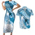 Personalised New Zealand Aotearoa Darts Masters Couples Matching Short Sleeve Bodycon Dress and Hawaiian Shirt Maori Art Tattoo with Tribal Dart Symbol Blue - Polynesian Pride