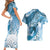 Personalised New Zealand Aotearoa Darts Masters Couples Matching Short Sleeve Bodycon Dress and Hawaiian Shirt Maori Art Tattoo with Tribal Dart Symbol Blue - Polynesian Pride