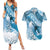 Personalised New Zealand Aotearoa Darts Masters Couples Matching Summer Maxi Dress and Hawaiian Shirt Maori Art Tattoo with Tribal Dart Symbol Blue - Polynesian Pride