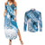 Personalised New Zealand Aotearoa Darts Masters Couples Matching Summer Maxi Dress and Long Sleeve Button Shirt Maori Art Tattoo with Tribal Dart Symbol Blue - Polynesian Pride