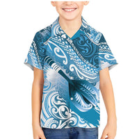 Personalised New Zealand Aotearoa Darts Masters Family Matching Mermaid Dress and Hawaiian Shirt Maori Art Tattoo with Tribal Dart Symbol Blue - Polynesian Pride
