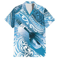 Personalised New Zealand Aotearoa Darts Masters Family Matching Off Shoulder Maxi Dress and Hawaiian Shirt Maori Art Tattoo with Tribal Dart Symbol Blue - Polynesian Pride