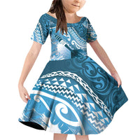 Personalised New Zealand Aotearoa Darts Masters Family Matching Off Shoulder Short Dress and Hawaiian Shirt Maori Art Tattoo with Tribal Dart Symbol Blue - Polynesian Pride