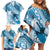 Personalised New Zealand Aotearoa Darts Masters Family Matching Off Shoulder Short Dress and Hawaiian Shirt Maori Art Tattoo with Tribal Dart Symbol Blue - Polynesian Pride