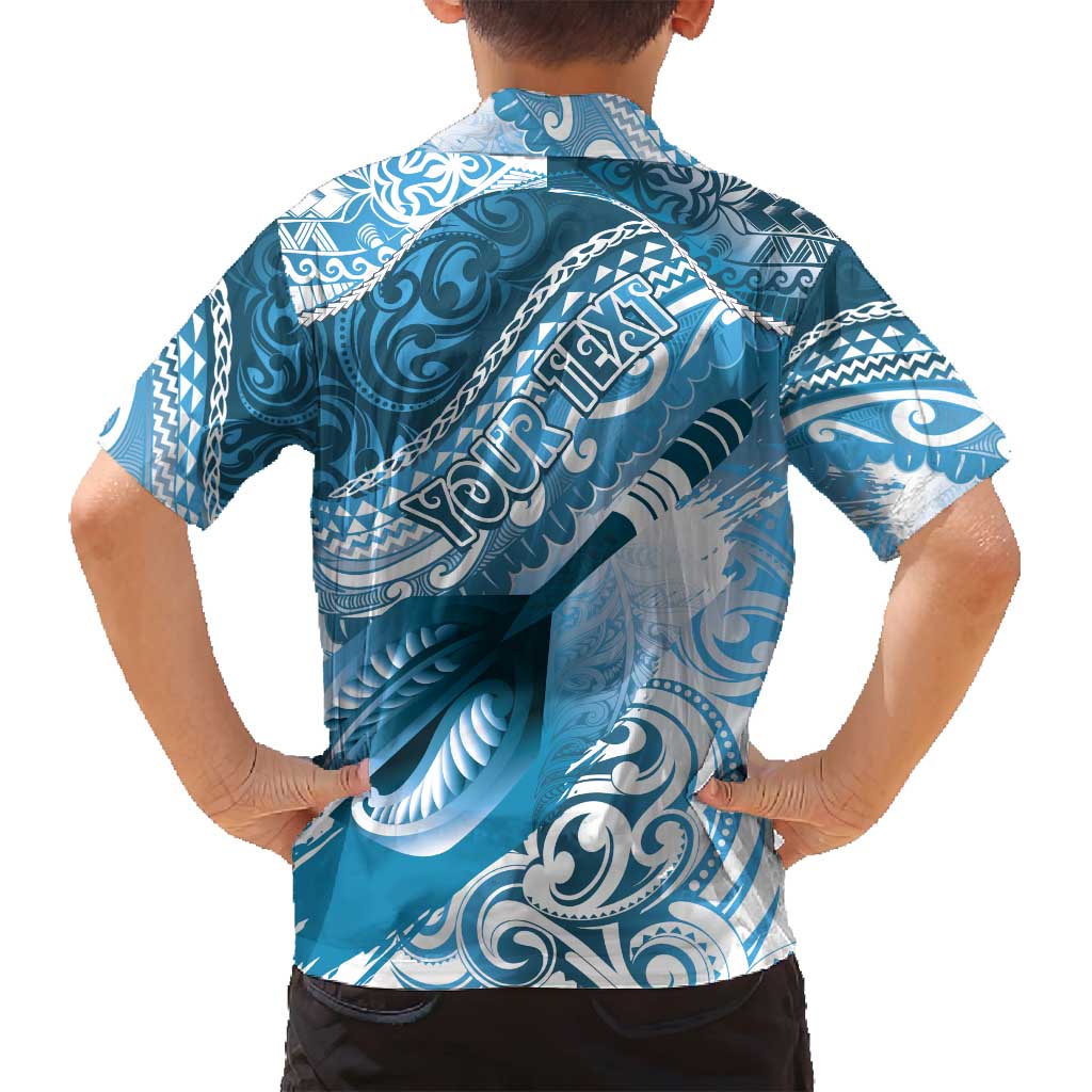 Personalised New Zealand Aotearoa Darts Masters Family Matching Summer Maxi Dress and Hawaiian Shirt Maori Art Tattoo with Tribal Dart Symbol Blue - Polynesian Pride