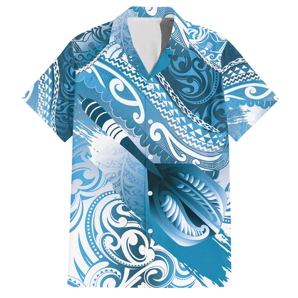 Personalised New Zealand Aotearoa Darts Masters Family Matching Summer Maxi Dress and Hawaiian Shirt Maori Art Tattoo with Tribal Dart Symbol Blue - Polynesian Pride