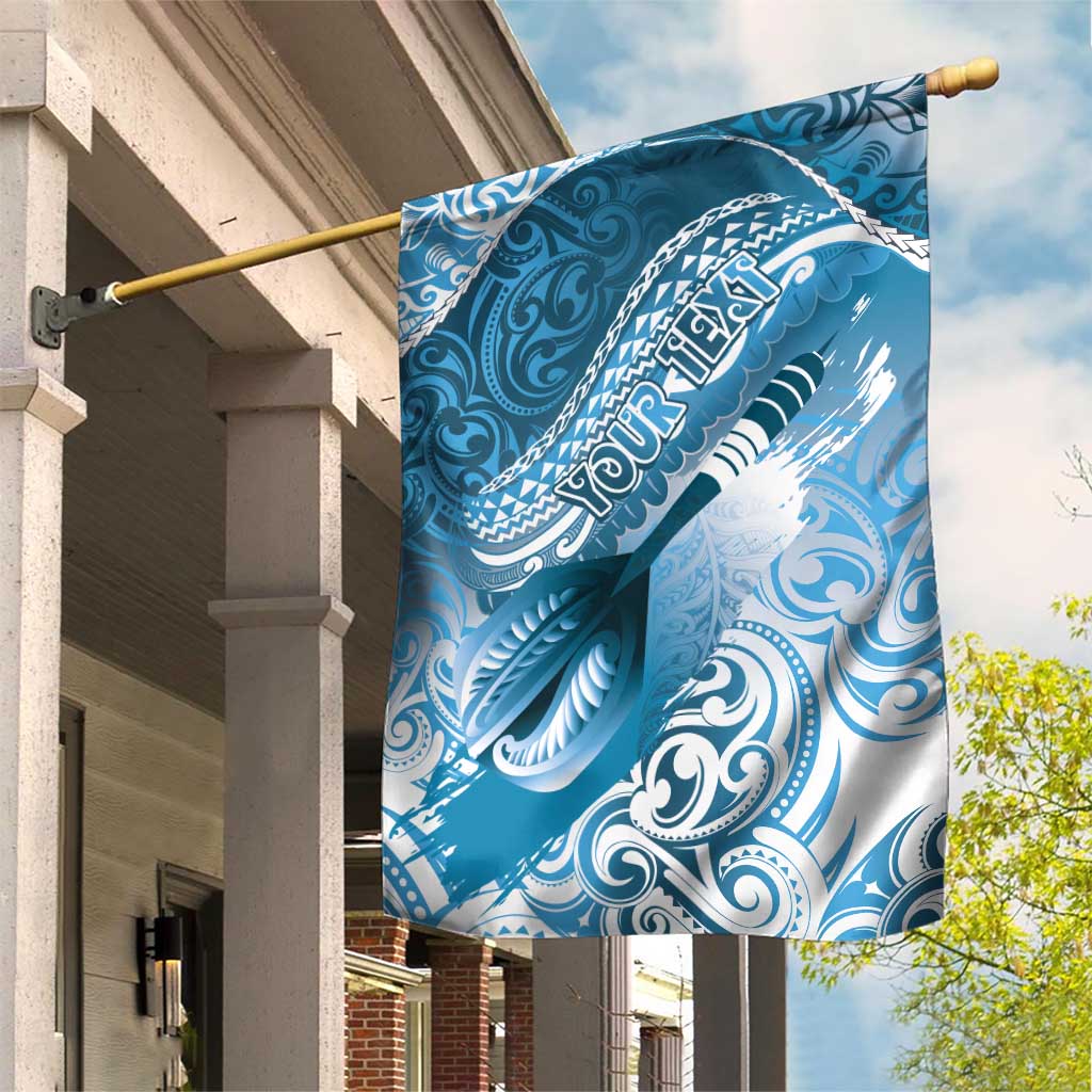 Personalised New Zealand Aotearoa Darts Masters Garden Flag Maori Art Tattoo with Tribal Dart Symbol Blue - Polynesian Pride