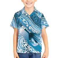 Personalised New Zealand Aotearoa Darts Masters Kid Hawaiian Shirt Maori Art Tattoo with Tribal Dart Symbol Blue - Polynesian Pride