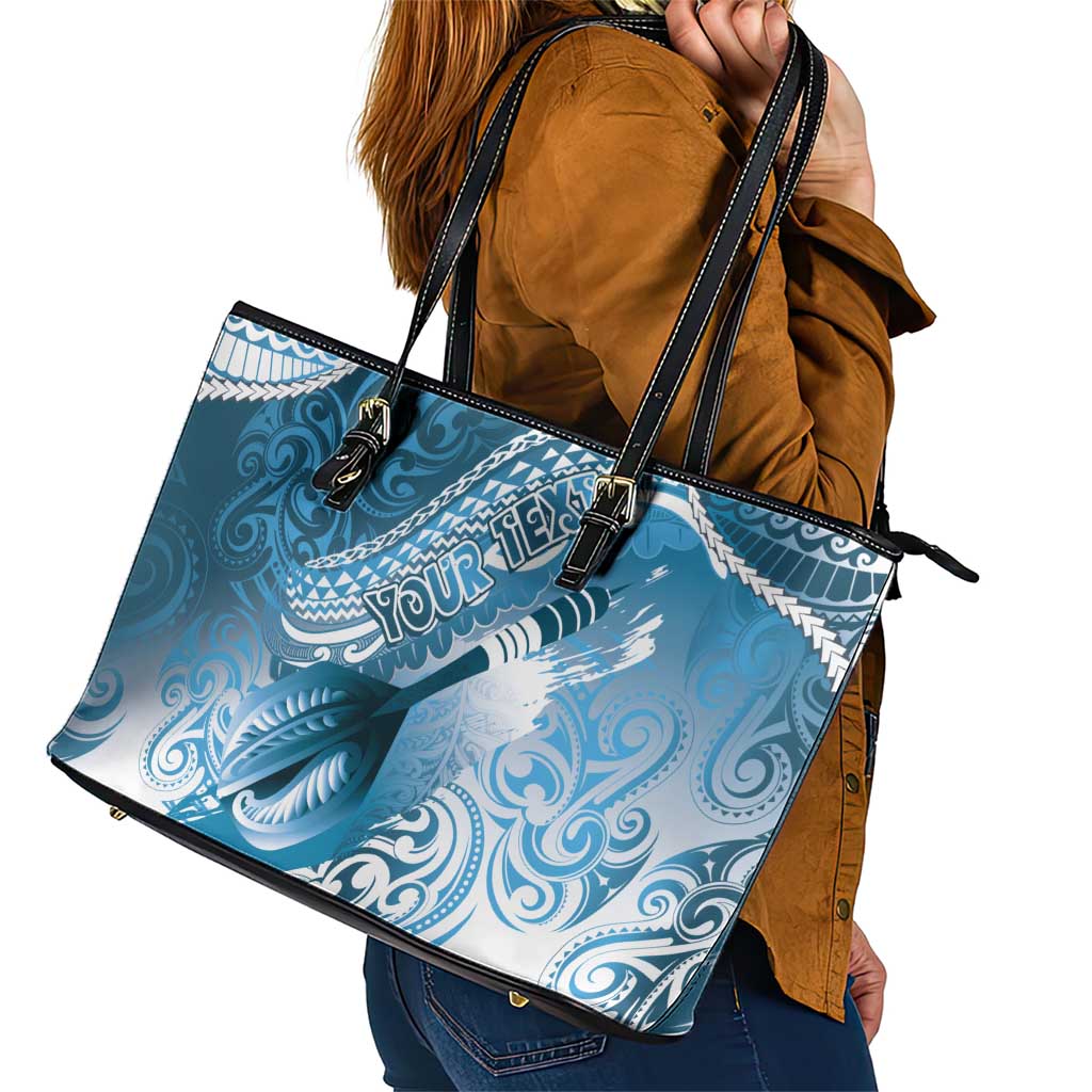 Personalised New Zealand Aotearoa Darts Masters Leather Tote Bag Maori Art Tattoo with Tribal Dart Symbol Blue - Polynesian Pride