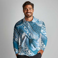 Personalised New Zealand Aotearoa Darts Masters Long Sleeve Polo Shirt Maori Art Tattoo with Tribal Dart Symbol Blue - Polynesian Pride
