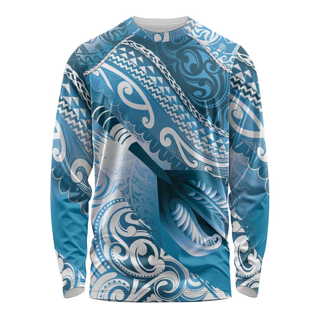 Personalised New Zealand Aotearoa Darts Masters Long Sleeve Shirt Maori Art Tattoo with Tribal Dart Symbol Blue - Polynesian Pride