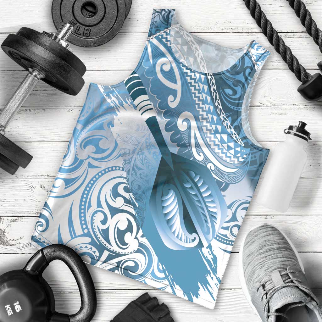 Personalised New Zealand Aotearoa Darts Masters Men Tank Top Maori Art Tattoo with Tribal Dart Symbol Blue - Polynesian Pride