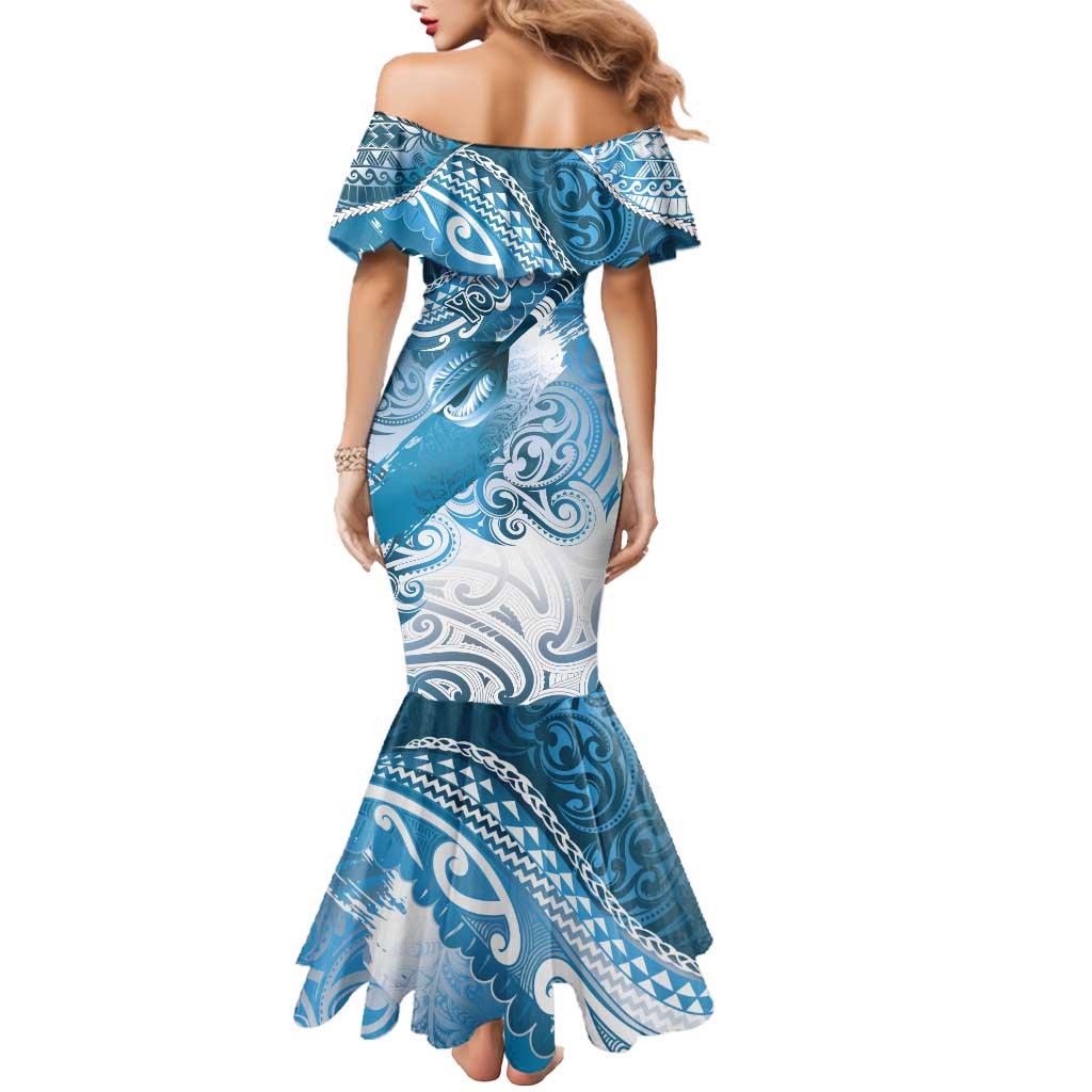 Personalised New Zealand Aotearoa Darts Masters Mermaid Dress Maori Art Tattoo with Tribal Dart Symbol Blue - Polynesian Pride