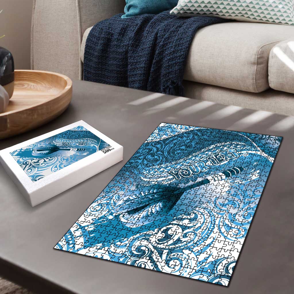 Personalised New Zealand Aotearoa Darts Masters Puzzle Maori Art Tattoo with Tribal Dart Symbol Blue - Polynesian Pride