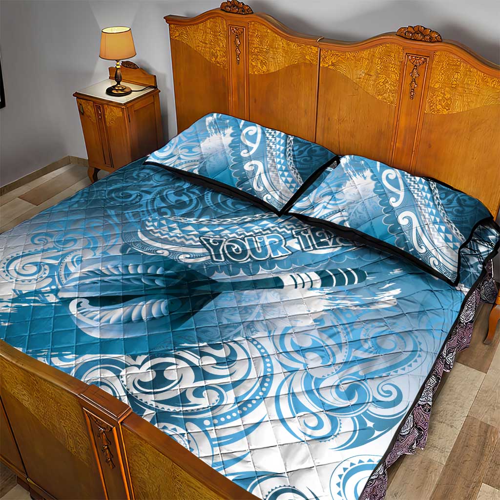 Personalised New Zealand Aotearoa Darts Masters Quilt Bed Set Maori Art Tattoo with Tribal Dart Symbol Blue - Polynesian Pride