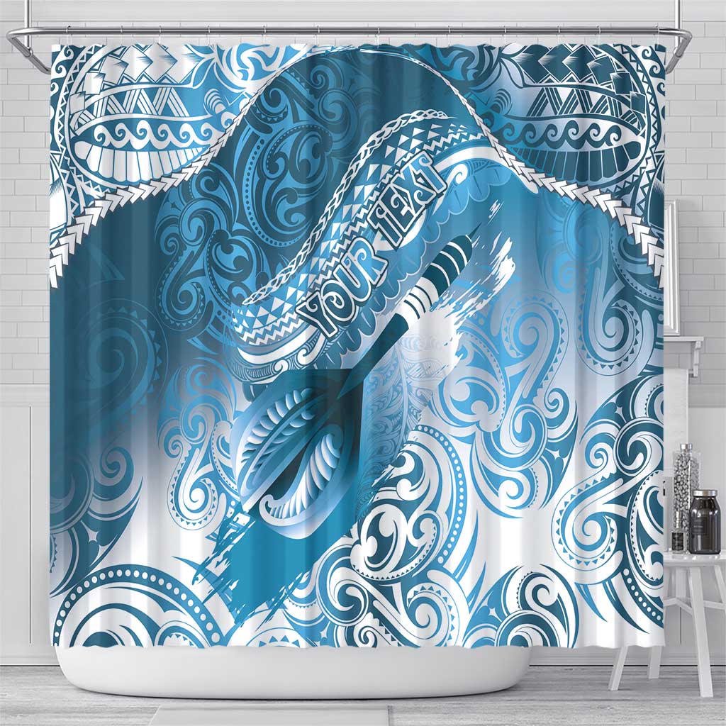 Personalised New Zealand Aotearoa Darts Masters Shower Curtain Maori Art Tattoo with Tribal Dart Symbol Blue - Polynesian Pride
