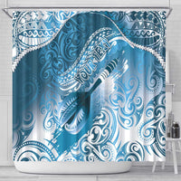 Personalised New Zealand Aotearoa Darts Masters Shower Curtain Maori Art Tattoo with Tribal Dart Symbol Blue - Polynesian Pride