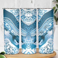 Personalised New Zealand Aotearoa Darts Masters Skinny Tumbler Maori Art Tattoo with Tribal Dart Symbol Blue - Polynesian Pride